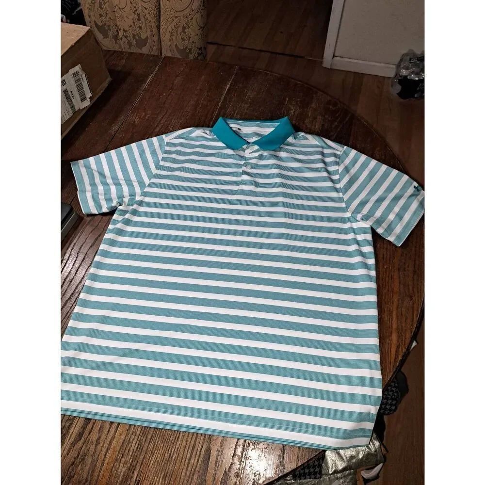 XXL Under Armour Heat Gear Teal White Short Sleeve Golf Polo Athleisure Shirt